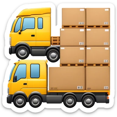 yellow logistic truck with boxes in pallets sticker