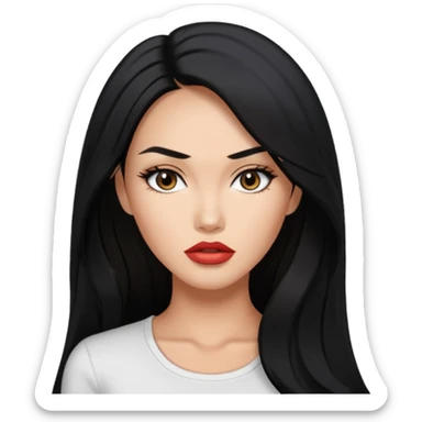 glamorous emoji of a woman with monolid eyes, tan skin, full lips, long hair, white top, Megan Fox inspired sticker
