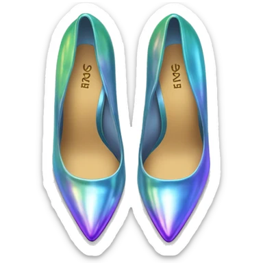 Realistic isolated top view of a pair of iridescent pointed toe high heel shoes. sticker