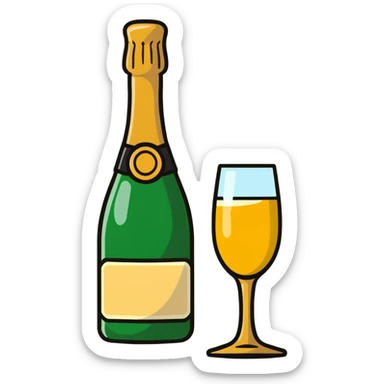 cartoon sticker of a champagne bottle and glass sticker