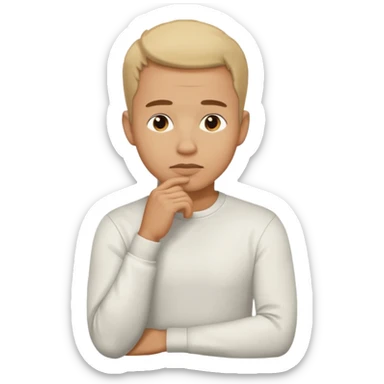 light skin man pensative, con la mano en el menton full body sticker