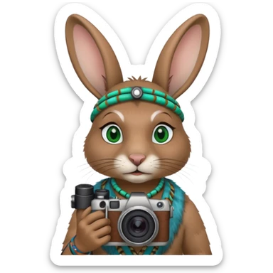 rabit, tribal ethnic ancient rabit with camera, blue and green sticker