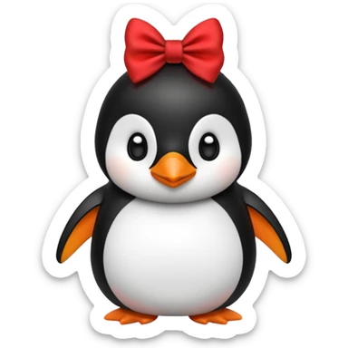 A penguin with a bow next to his head sticker