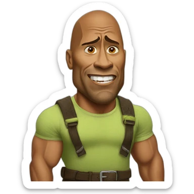 dwayne johnson, with shrek face, angry sticker