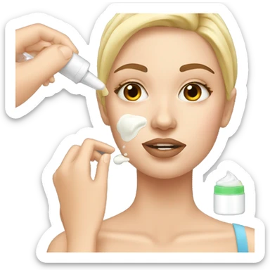 white girl applying cream on face sticker