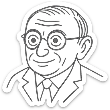 Keep the Jean-Paul Sartre black outline drawing as in the previous version, but ensure the linework is pure black and hand-drawn, not grey. Maintain the neutral smile, round glasses, and transparent background. sticker