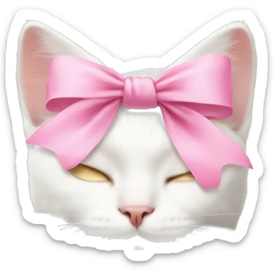 White cat sleeping with pink bow on head sticker