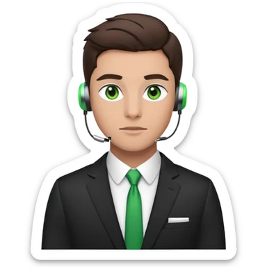 Brunette man with green eyes in a suit with AirPods in sticker