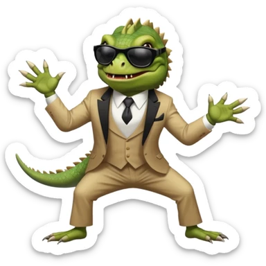capitalist iguana banker godfather with black sunglasses breakdance scaring sticker