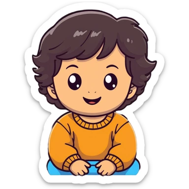 smiling toddler face with big eyes, medium skin tone, and dark wavy hair sticker