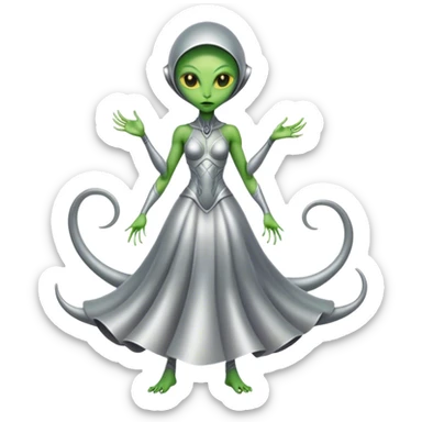 Green Alien woman with Cycloid scales, in silver dress, full figure, yellow eyes sticker