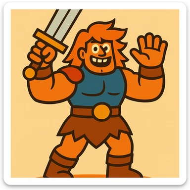A barbarian waving a sword in greeting sticker