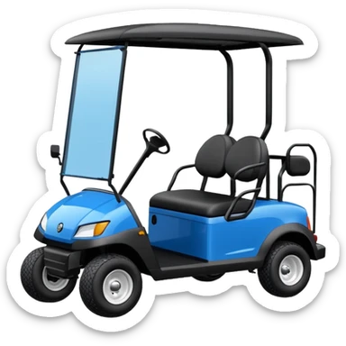 Electric blue golf cart with black seat and top emoji sticker