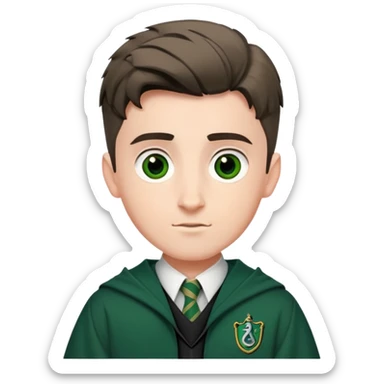 Scott Fern is Adrian Pucey  in harry potter, wear hogwarts slytherin uniform, crew cut hair sticker