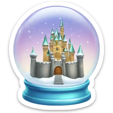 Sparkling snow globe with a castle sticker