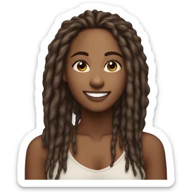 brown skin african american woman 35 years old with skinny long dreadlocks beautiful smile big brown eyes teardrop face shape sticker