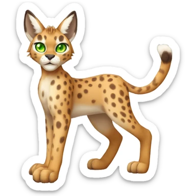 spotted Lynx-Caracal-Fakemon-hybrid with orange points, green eyes brown toes, and short tail, full body sticker