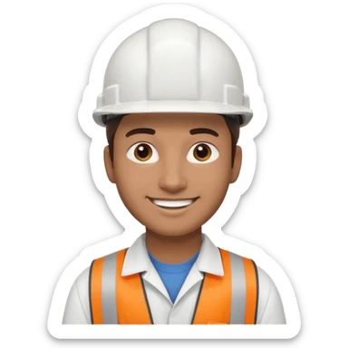 25-year-old man, engineering graduate, dark brown eyes, white hard hat, and light brown skin tone sticker