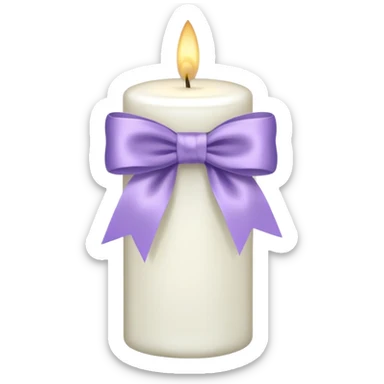 white candle with a lavender bow sticker