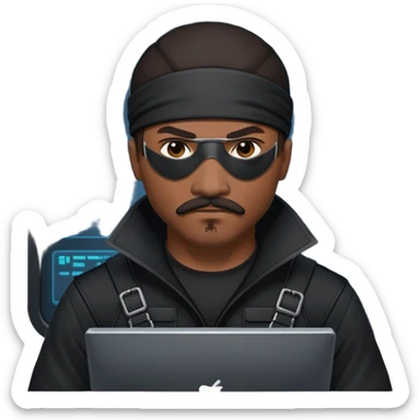 african-american mustache mercenary black asymmetrical eyepatch ninja hacker terminal command center sticker