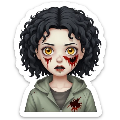 garota zumbi com cabelo cacheado preto sticker