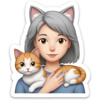 person with cat on their shoulder sticker
