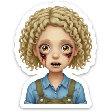 uma garota zumbi com o cabelo cacheado meio ondulado que usa aparelho cabelo grande sticker