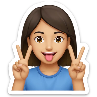 person emoji with tongue out, hands making peace signs, playful expression sticker