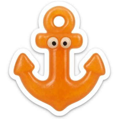 hyper-detailed retro 90's toy style bright orange semi-transparent soft plastic anchor with derpy eyes soft reflections soft and squishy some cloudiness not shiny highly detailed appealing no tag no background sticker
