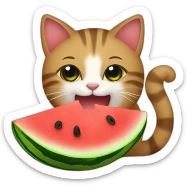 a cat eating watermelon sticker