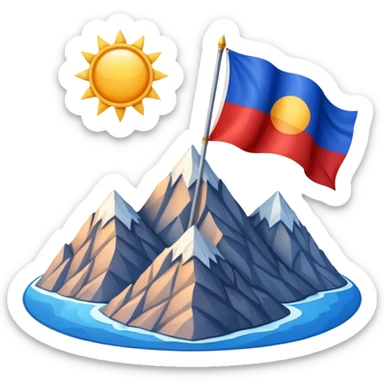 A blue , white and red flag With three mountain and a sun and ⚖️ in the upper part of mountains sticker