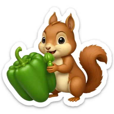 Squirrel eating a bell pepper sticker