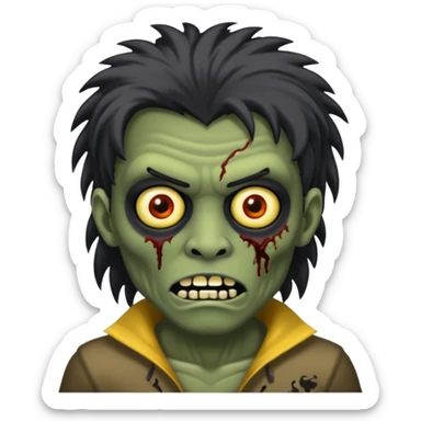 Zumbi com cabelo preto de tamanho médio e roupa preta (Masculino) sticker