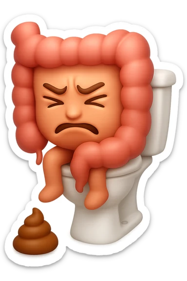 EMOJI STILE IPHONE 3D DI UN INTESTINO CHE sta seduto sul wc e davanti ha una montagnetta di feci a palline stile emoji iphone, fallo senza naso e FAGLI UN ESPRESSIONE di dolore mentre si sforza E FALLO MOLTO REALISTICO IN 3D sticker