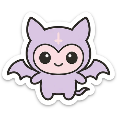 Make the white and black gothic kawaii phone case more minimal, reduce details, keep only one or two simple gothic symbols, big eyes, smiling, playful, cartoonish, no purse references, with no background. sticker