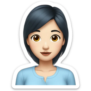 Evelyn Cathy Widjaja - asian black hair girl - blue armless shirt sticker