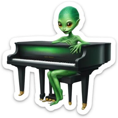 a Reptilian alien woman, play a piano sticker