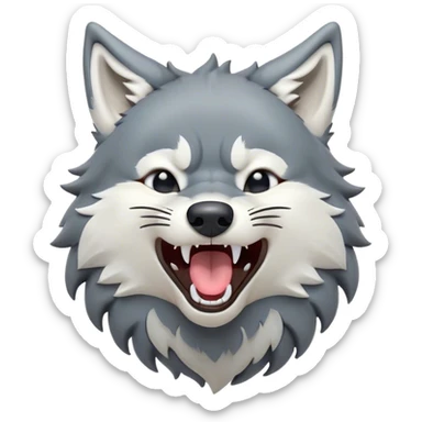 Cinematic Cute Yawning Wolf Portrait Emoji, Head tilted slightly with a dramatic, wide-open yawn, showcasing a smooth grey and white Fur with drooping ears, round eyes barely open in drowsy contentment, Simplified yet irresistibly adorable features, highly detailed, glowing with a soft, cozy glow, high shine, relaxed yet expressive, stylized with a touch of wild whimsy, bright and endearing, soft glowing outline, capturing the essence of a sleepy yet affectionate wolf, so drowsy it feels like it could stretch out of the screen and curl up for a nap! sticker