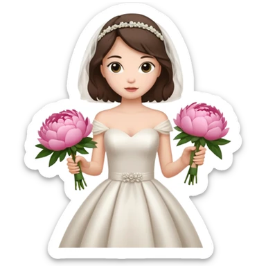 girl in a chic wedding dress and with peonies in her hands sticker