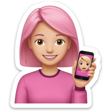 pink video call between one person holding the phone with a person on the phone screen sticker