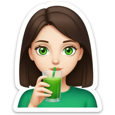 brunette girl with green eyes drinks green drink sticker