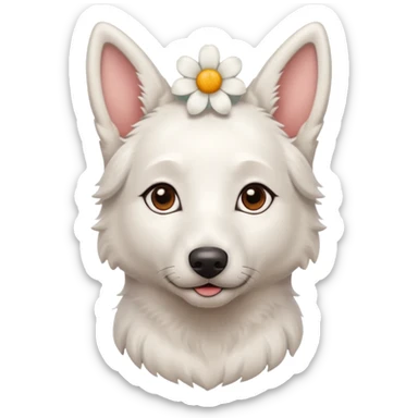 Cute Brown eyes White Shepard with 1 flower in the head sticker