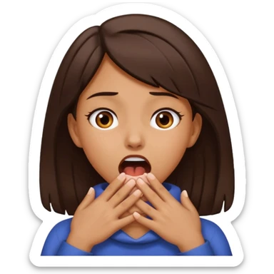 girl with tan skin and dark brown hair with two hands on her neck (overlapping) choking with mouth open and eyes crazy sticker
