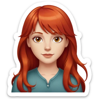Long red hair white girl with bangs, hazel eyes, dimples  sticker