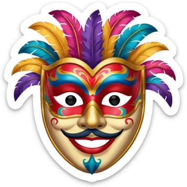 A man with a painted carnival mask, vibrant colors and confident expression. sticker