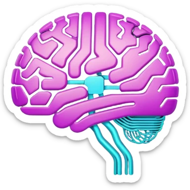 futuristic minimalistic glowing brain circuit icon, neon purple and cyan energy lines, dark background, tech AI design, 1:1 aspect ratio, no face sticker