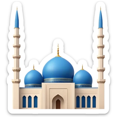 Cinematic Realistic Mohammad Al-Amin Mosque Landmark Emoji, showcasing its striking blue dome, towering minarets, and detailed Arabic calligraphy. sticker