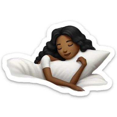 Sleeping woman laying with light brown skin and black hair laying on white pillow in large bed with black covers cozy sticker