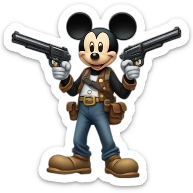 mickey mouse with two guns sticker