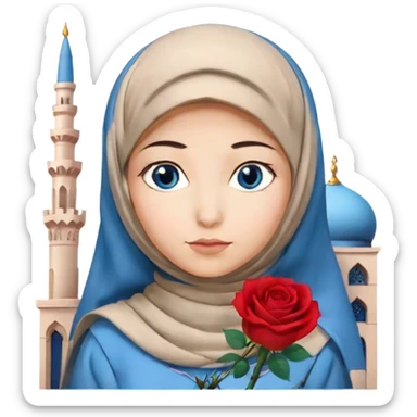 Turkish beautiful finish Konya girl blue eyes with hijab and rose dress on mosque sticker